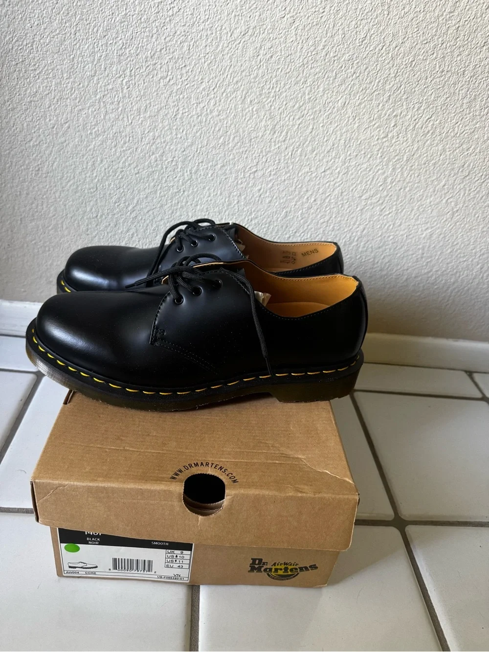 Dr. Martens Black 3-Eye Oxford with Yellow Stitching